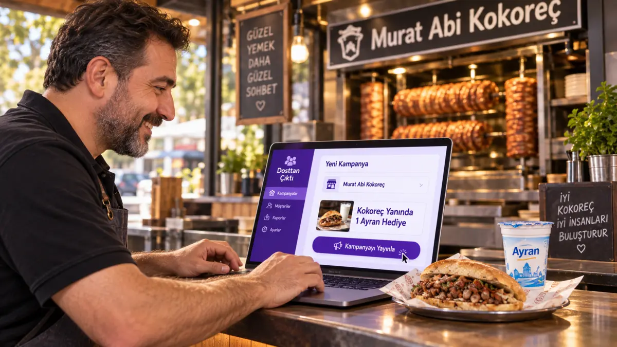 Murat Abi Kokoreç kampanyasını işletme panelinden yayınlıyor